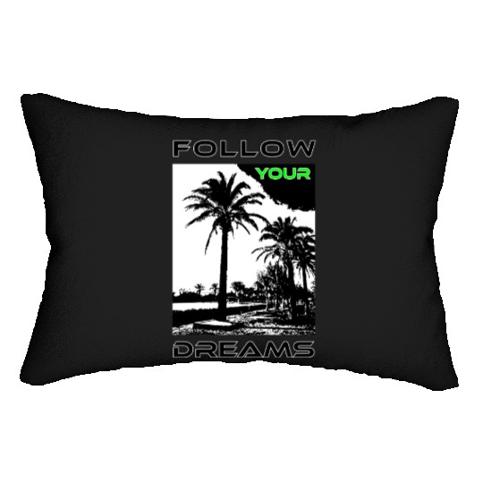 Tropical Palm Tree Sunset Illustration Lumbar Pillows