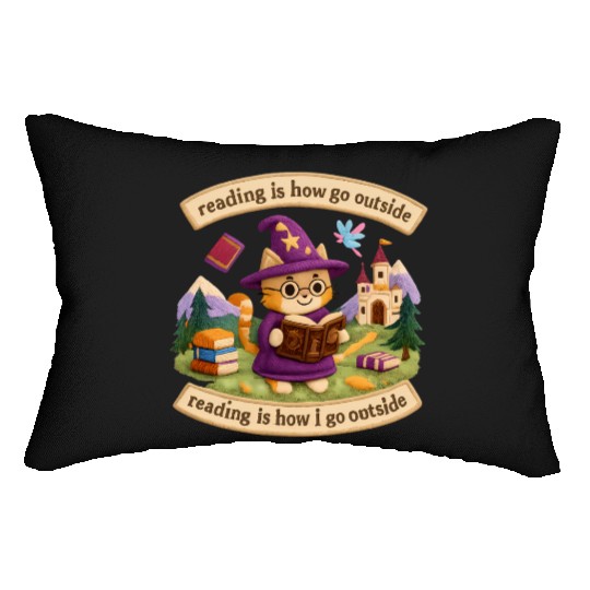 Whimsical Cat Wizard Reading Lumbar Pillows