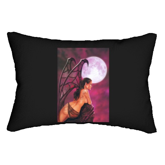 Mystic Moonlit Bat-Winged Woman Lumbar Pillows