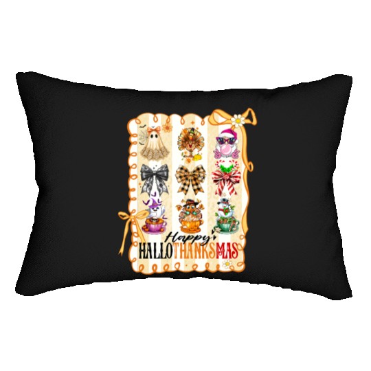 Thanksgiving Christmas Happy Hallothanksmas Lumbar Pillows