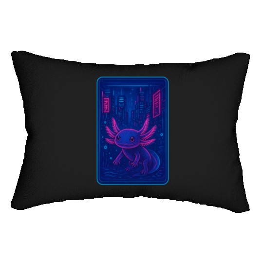 Neon Alien Amphibian in Cyber City Lumbar Pillows