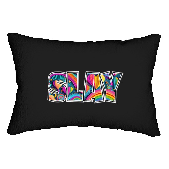 Heart Rainbow Slay Logo Lumbar Pillows