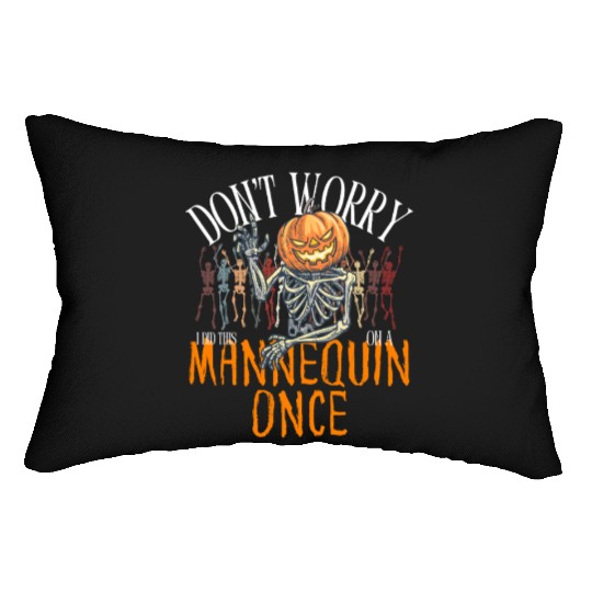 Don’t Worry Funny Skeleton Pumpkin Halloween Quote Lumbar Pillows