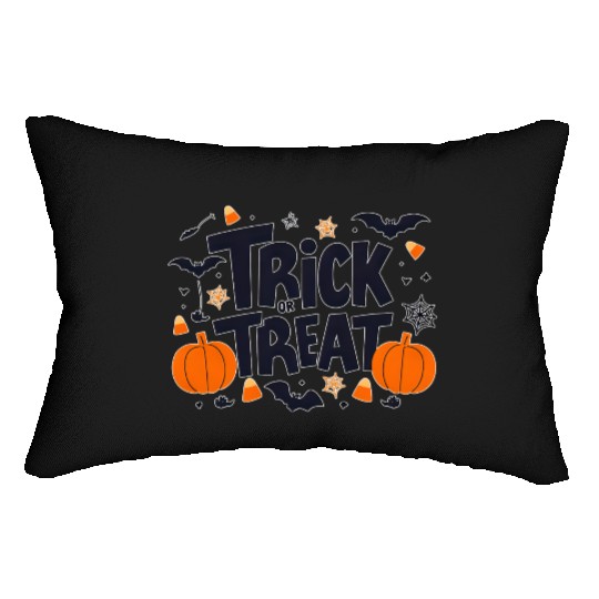Halloween Pumpkin and Bat Trick or Treat Design Lumbar Pillows