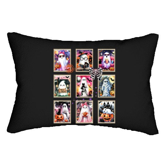 Halloween Postage Stamp Funny Halloween Ghost Lumbar Pillows