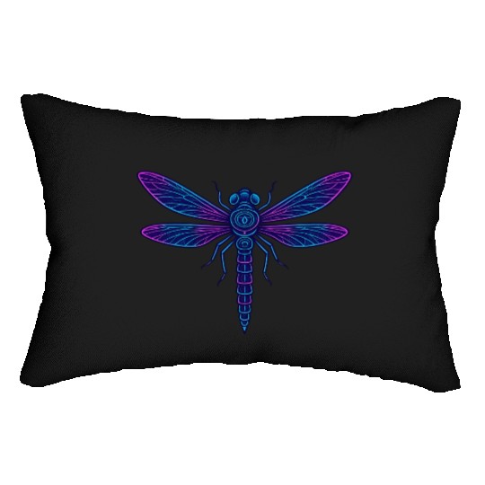 Neon Mythical Dragonfly Illustration Lumbar Pillows