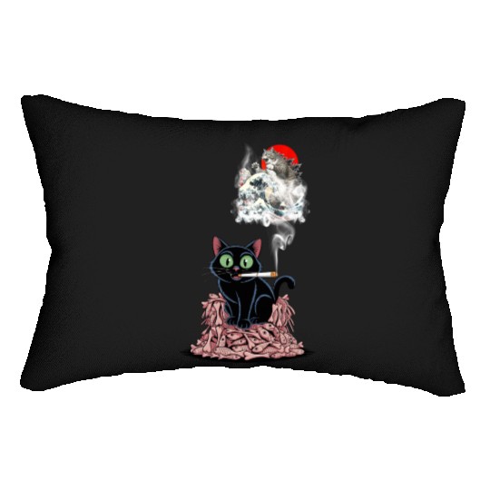 Black Cat Smoking Cigarette Catzilla Lumbar Pillows