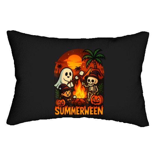 Summerween Campfire Ghost Skeleton Funny Halloween Lumbar Pillows
