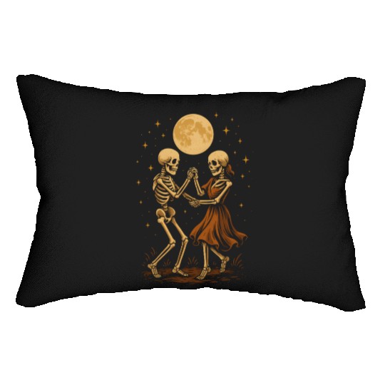 Moonlit Skeleton Dance Illustration Lumbar Pillows