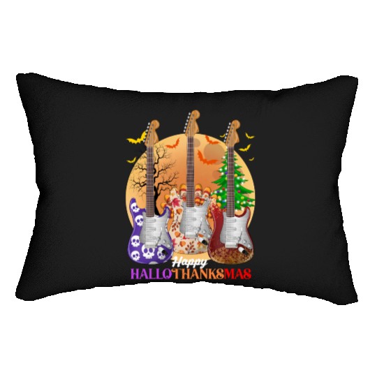 Happy HalloThanksMas Guitar  Lumbar Pillows