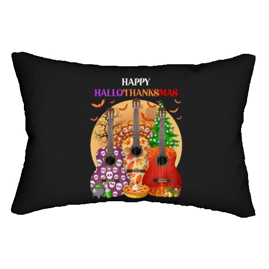Happy HalloThanksMas Guitar  Lumbar Pillows