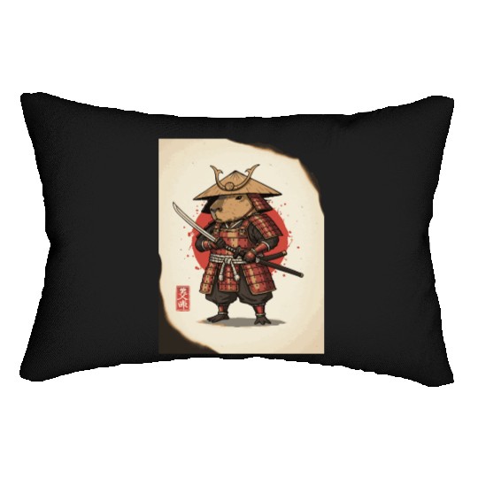 Anthropomorphic Warrior Hamster in Samurai Armor Lumbar Pillows