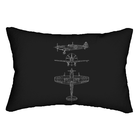 Spitfire airplane blueprint Lumbar Pillows