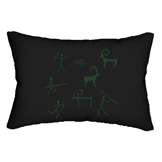 Caveman hunting cave drawings Lumbar Pillows
