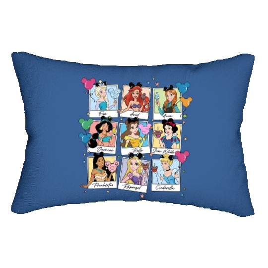 Cute Disney Princess All Characters Group Take Photos Retro Lumbar Pillows, Magic Kingdom  Lumbar Pillows