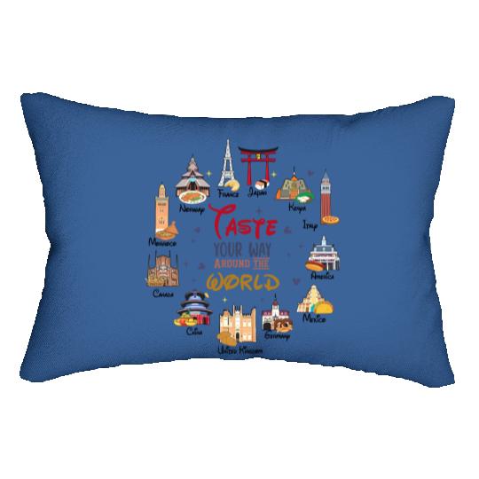 Disney Epcot World Showcase Countries Food Taste Your Way Around The World Lumbar Pillows, Epcot Food and Wine Festival 2023