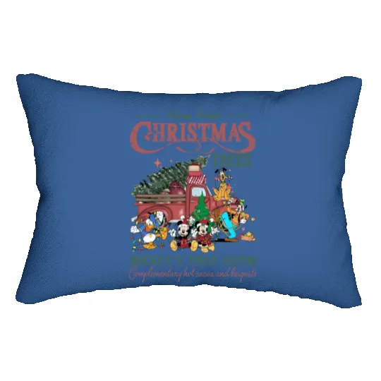 Retro Disney Farm Fresh Lumbar Pillows, Mickey's Tree Farm Lumbar Pillows, Mickey And Friends Christmas