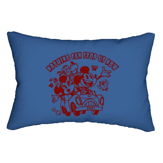 Discover Vintage Mickey and Minnie Runaway Railway Lumbar Pillows, Retro Nothing Can Stop Us Now Lumbar Pillows, Funny Disney Lumbar Pillows