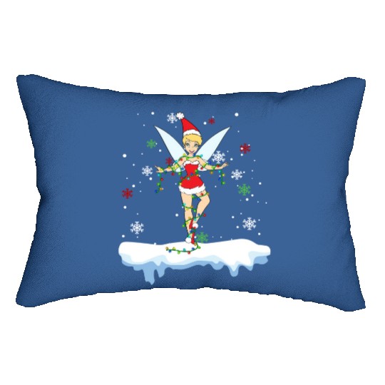 Disney Santa Tinker Bell Christmas Lights Lumbar Pillows, Peter Pan Tinker Bell Snow Lumbar Pillows