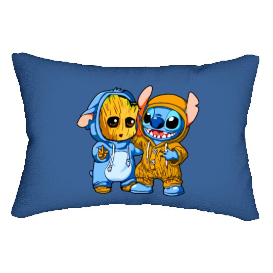 Stitch And Groot Lumbar Pillows, Disney Lumbar Pillows, Movie Lumbar Pillows, Friend Lumbar Pillows