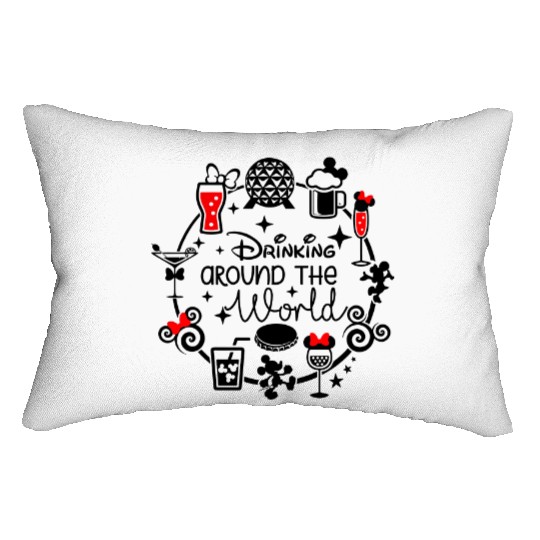 Drinking Around The World Disney Lumbar Pillows, Funny Disney Lumbar Pillows, Disney Family Lumbar Pillows