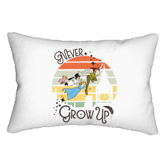 Never grow up vintage Disney Lumbar Pillows, Peter Pan Vintage retro Lumbar Pillows, Disney trip 2023 Lumbar Pillows