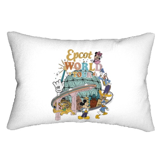 Disney Epcot World Tour 1982  Lumbar Pillows, Disney Trip Family Lumbar Pillows, Disney Group Lumbar Pillows, Retro Disneyworld Lumbar Pillows