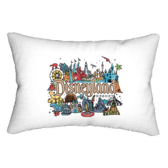 Vintage Disneyland Resort  Lumbar Pillows, Retro Disneyland Parks Lumbar Pillows, Magic Kingdom Lumbar Pillows