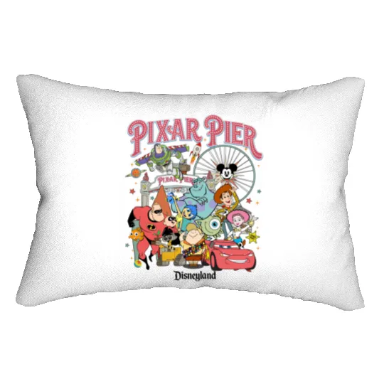 Vintage Pixar Pier Disneyland Lumbar Pillows, Disneyland Pixar Fest 2024 Lumbar Pillows, Meet me at Pixar Pier Disney Pixar Characters