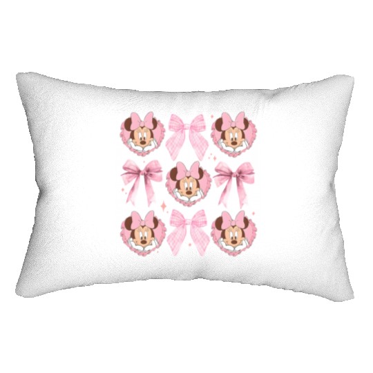 Cute Minnie Coquette Pink Lumbar Pillows, Minnie Mouse Lumbar Pillows, Minnie Pink Bow Lumbar Pillows, Disney Coquette Bow Pink Lumbar Pillows