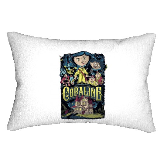 Coraline Lumbar Pillows, Coraline Doll Lumbar Pillows, Vintage Disney Halloween Party Lumbar Pillows