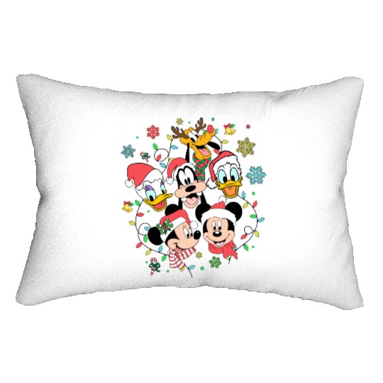 Vintage Mickey and Friends Christmas Lumbar Pillows, Disney Christmas Lights Lumbar Pillows