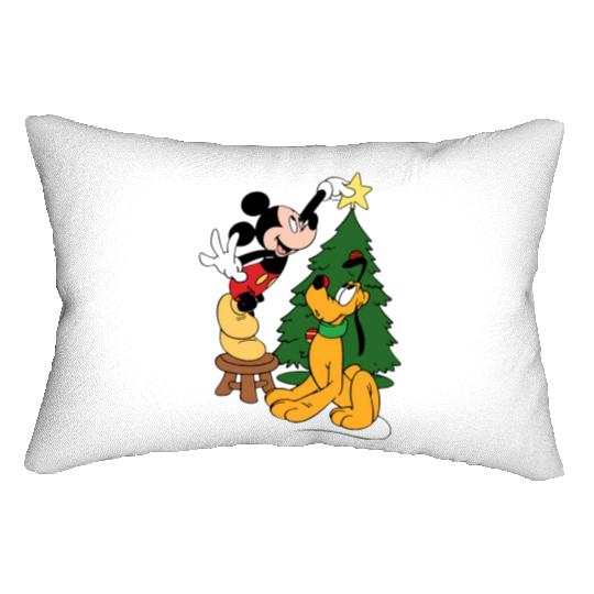Mickey Mouse And Pluto Christmas Tree Lumbar Pillows,Christmas Disney Lumbar Pillows,Pluto Lumbar Pillows,Mickey Mouse Lumbar Pillows
