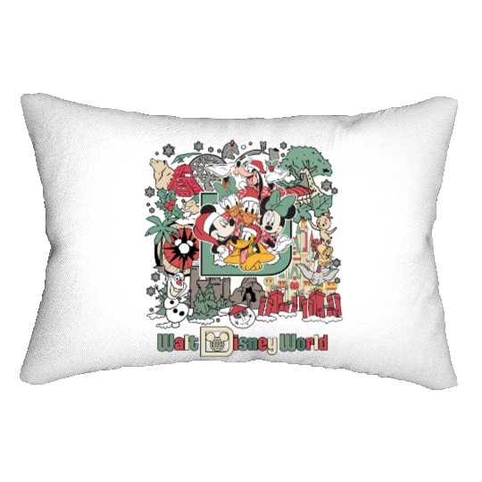Vintage Disneyworld Mickey And Friends Christmas Lumbar Pillows, Disney Christmas Lumbar Pillows