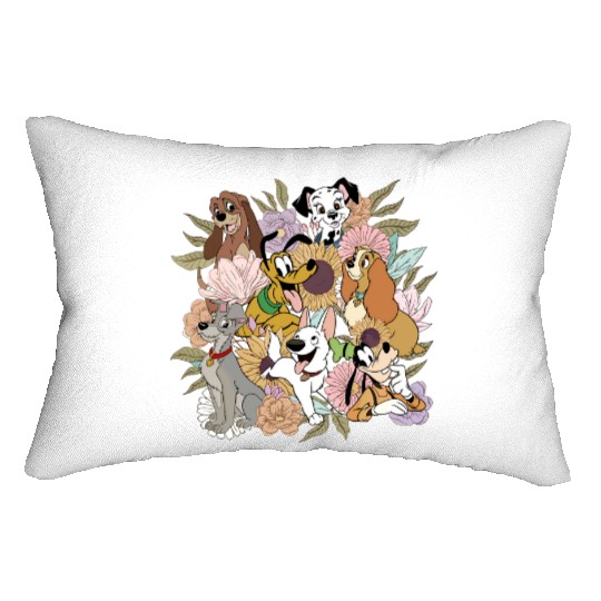 Vintage Floral Disney Dogs Lumbar Pillows, Disney Dog Characters Lumbar Pillows, Dog Lovers Gift