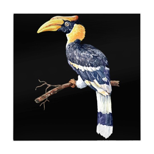 Watercolor Great Hornbill Bird on the Branches Mahjong Mats