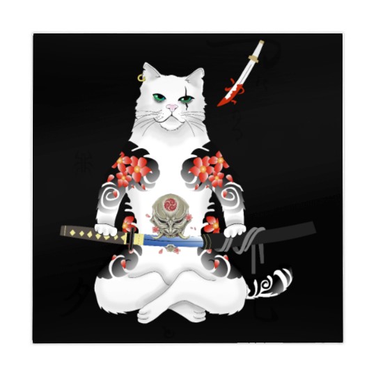 Japanese Samurai Cat Katana Ninja Yakuza Tattoo Mahjong Mats