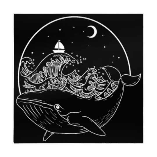 Whale Dolphin in the Ocean at Night and moonlight Mahjong Mats