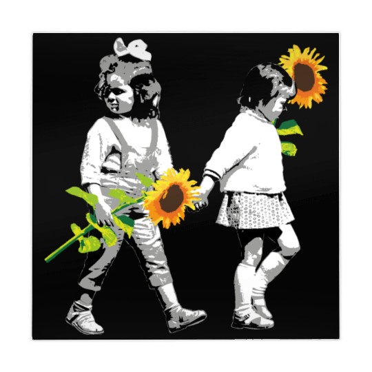 Sunflower Sisters - 2 Little girls with Sunflowers Mahjong Mats