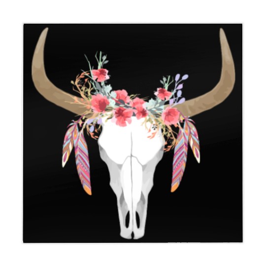 Floral Cow Skull With Feathers Bull Skull Mahjong Mats