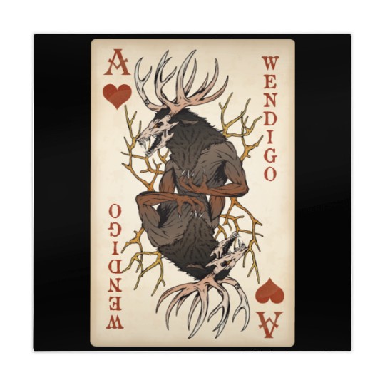 Wendigo Playing Card - Ace of Hearts Cryptid Art Mahjong Mats