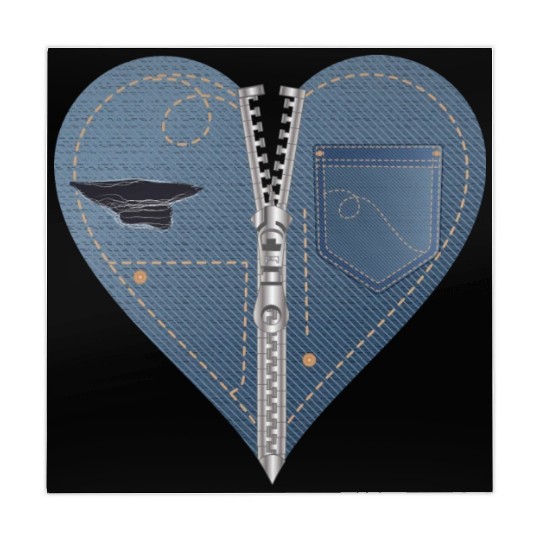 light blue heart in jeans look with zipper Mahjong Mats