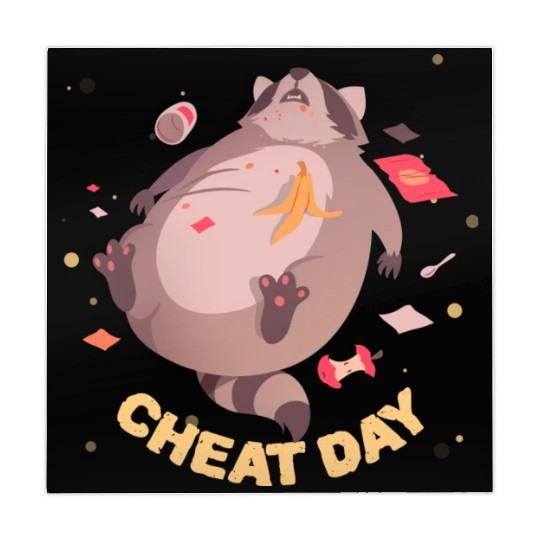 Cheat Day Funny Fat Raccoon Full With Trash Food Mahjong Mats