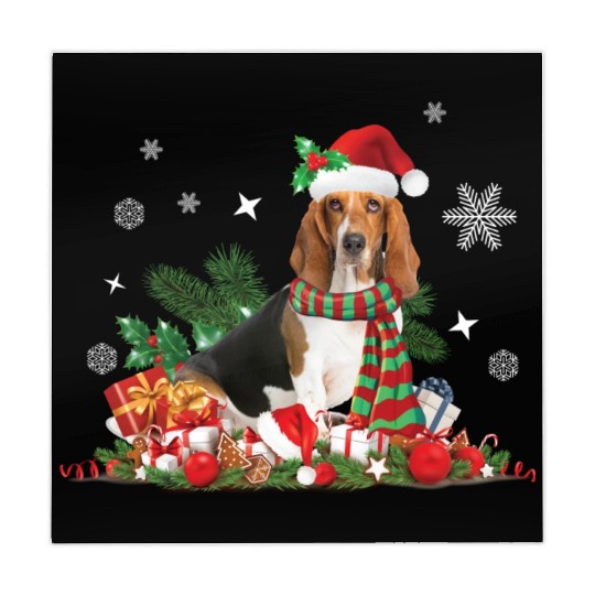 Christmas Basset Hound wearing a Santa Claus Hat Mahjong Mats