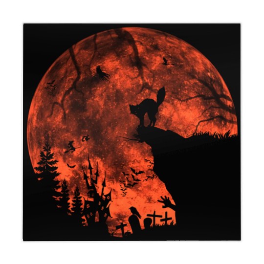 Cat Red Moon trick or treat Bats Forest Funny Hall Mahjong Mats