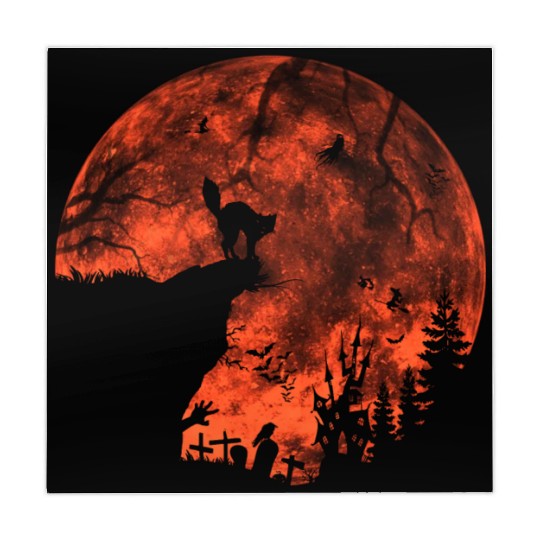 Cat Red Moon trick or treat Bats Forest Halloween Mahjong Mats