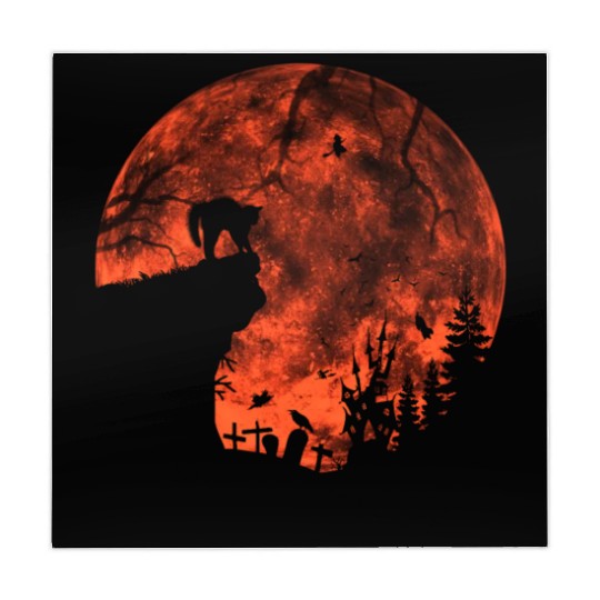 Cat Red Moon trick or treat Bats Forest Funny Mahjong Mats