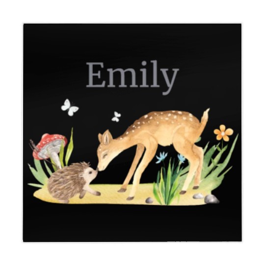 Forest Animal Deer Hedgehog Flowers Name Emily Mahjong Mats