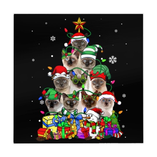 Cat Lover Funny Siamese Tree Christmas Light Mahjong Mats