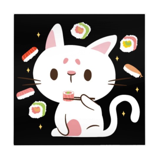Kawaii Cat Eating Sushi Japanese Raw Food Mahjong Mats